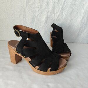 DANSKO Women's Demetra Peep Toe Sandal Black Milled Nubuck Leather Size EU 38 US